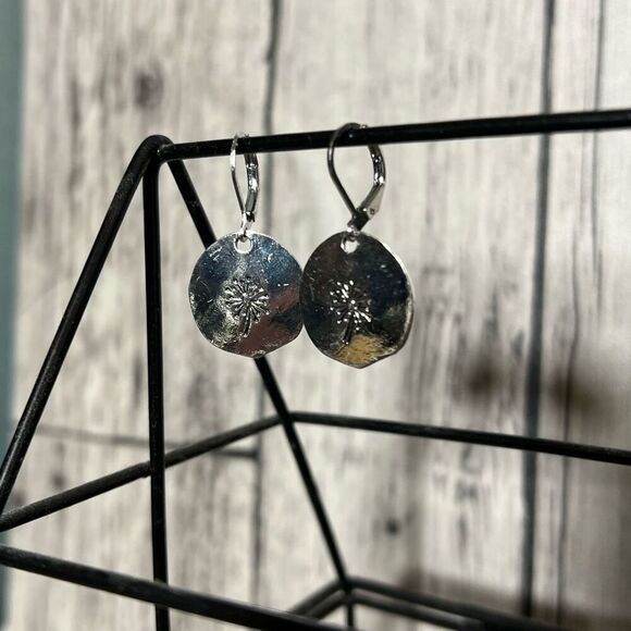 Silver Dandelion Drop Earrings - Picture 2 of 6